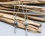 Tiny round faceted Labradorite earrings in silver bezel setting with silver sticks and hooks style on the top