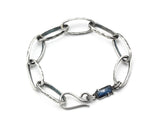 Stylish Men's Bracelet - Sterling Silver Oxidized Oval Cable Chain with Center Rectangle Blue Kyanite