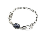 Bracelet oval faceted blue sapphire and silver leaf with oxidized sterling silver chain