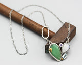 Teardrop faceted Chrysoprase pendant necklace with moonstone, amethysy and blue topaz gemstone