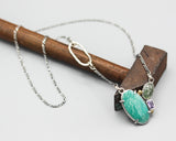 Oval green turquoise pendant necklace with mint kyanite and rectangle amethyst gemstone