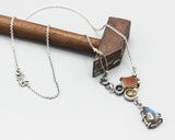 Triangle labradorite pendant necklace with browm Druzy, black Star Diopside and round Rutilated gemstone