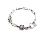 Bracelet Pink sapphire and silver leaf with oxidized sterling silver chain