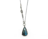 Natural Labradorite pendant necklace with silver leaf and round tiny labradorite secondary