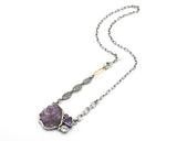 Natural purple Druzy quartz pendant necklace with Amethyst, white topaz and ruby gemstone