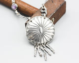 Sterling silver circle flower modern design engraving pendant necklace