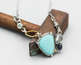 Triangle blue turquoise pendant necklace with teardrop blue topaz and blue sapphire gemstone