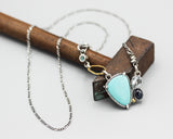 Triangle blue turquoise pendant necklace with teardrop blue topaz and blue sapphire gemstone