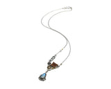 Triangle labradorite pendant necklace with browm Druzy, black Star Diopside and round Rutilated gemstone