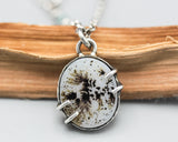 Snow Tree dendritic quartz pendant necklace in sterling silver prongs setting with sterling silver chain