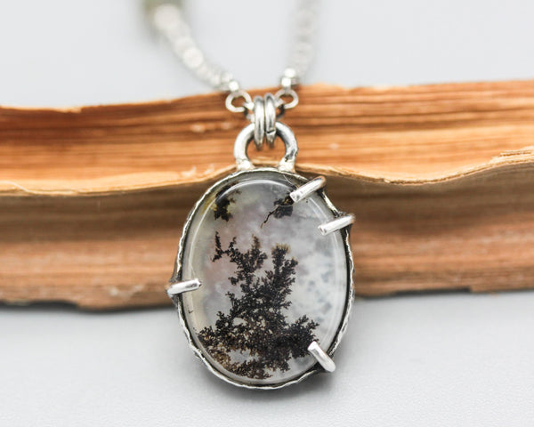 Wild Abundance dendritic quartz pendant necklace in sterling silver prongs setting with sterling silver chain