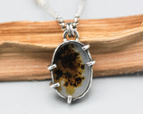 Autumn forest dendritic quartz pendant necklace in sterling silver prongs setting with sterling silver chain