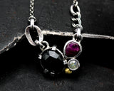 Black onyx pendant necklace with ruby and labradorite gemstone