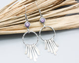 Pink sapphire earrings with silver circle and finger drops on sterling silver hooks style