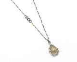 Golden Rutilated teardrop cabochon pendant necklace with oxidized sterling silver chain