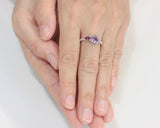 Sterling silver wedding ring with Amethyst, pink tourmaline and tiny amethyst gemstone in bezel and prongs setting