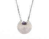 Crescent moon necklace with hexagon pink sapphire, amethyst and labradorite gemstone