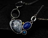Agate pendant necklace with Lapis lazuli and labradorite gemstone