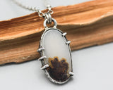 Summer season dendritic quartz pendant necklace in sterling silver prongs setting with sterling silver chain