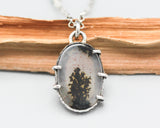 Pine forest dendritic quartz pendant necklace in sterling silver prongs setting with sterling silver chain