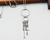 Silver ring shape pendant necklace with pink sapphire and silver chain decoration