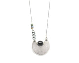 Oval Black Star Diopside gemstone pendant necklace with silver crescent moon shape on sterling silver chain