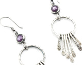 Pink sapphire earrings with silver circle and finger drops on sterling silver hooks style