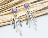 Pink sapphire earrings with finger drops on sterling silver stud style