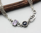 Amethyst pendant bracelet with blue kyanite gemstone on sterling silver chain