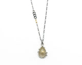 Golden Rutilated teardrop cabochon pendant necklace with oxidized sterling silver chain