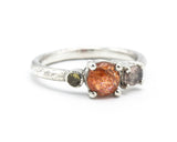 Sterling silver wedding ring with sunstone, pink tourmaline and green tourmaline gemstone in bezel and prongs setting