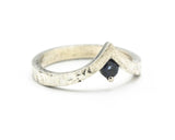 Blue sapphire ring in prongs setting sterling silver crown design with hammer texture band