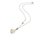 Calcite pendant necklace and round red ruby with sterling silver chain