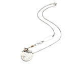 Sterling silver semi oval shape pendant necklace with moonstone and dendritic quartz gemstone on sterling silver chain