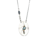 Silver oval shape pendant necklace with Paraiba Kyanite, opal and labradorite gemstone
