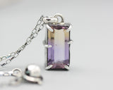 Rectangle faceted Ametrine necklace in silver bezel and prongs setting with moonstone beads secondary on oxidized sterling silver chain