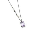 Princess cut amethyst pendant necklace in silver bezel and prongs setting with sterling silver chain