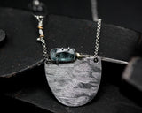 Sterling silver semi oval shape pendant necklace with paraiba kyanite gemstone on sterling silver chain