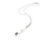 Sterling silver trapezoid shape pendant necklace with rectangle blue kyanite gemstone on sterling silver chain