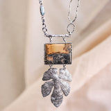 Maligano Jasper with silver leaf shape on sterling silver chain necklace