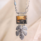 Maligano Jasper with silver leaf shape on sterling silver chain necklace