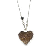 Brown Druzy in Heart shape pendant necklace with sterling silver chain