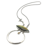 Natural Labradorite pendant necklace and tiny Rutilated quartz with sterling silver circle shape