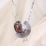 Brown Brazilian druzy necklace with silver fan shape on oxidized sterling silver chain