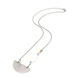 Sterling silver semi circle pendant necklace and yellow tourmaline bead secondary with sterling silver chain