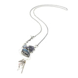 Teardrop Labradorite pendant necklace in silver bezel and prongs setting with Druzy, Blue kyanite and Amethyst gemstone