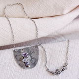 Sterling silver semi-oval shape pendant necklace with Amethyst, moonstone, pink sapphire and garnet gemstone