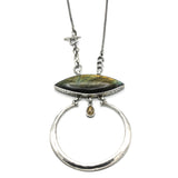 Natural Labradorite pendant necklace and tiny Rutilated quartz with sterling silver circle shape
