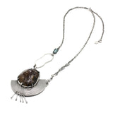 Brown Brazilian druzy necklace with silver fan shape on oxidized sterling silver chain