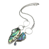 Mother of pearls pendant necklace with teardrop blue kyanite gemstone on sterling silver chain